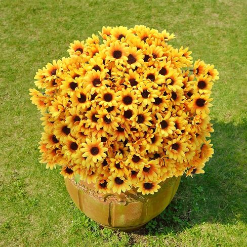 Zeyune 20 Bundles 12 Inch Sunflower Artificial Flower with Stems 300 Pcs Small Sunflowers Daisies Flowers UV Resistant Fall Flowers for Indoor Outside Home Wedding Office Table Kitchen Garden Decor in Saudi Arabia