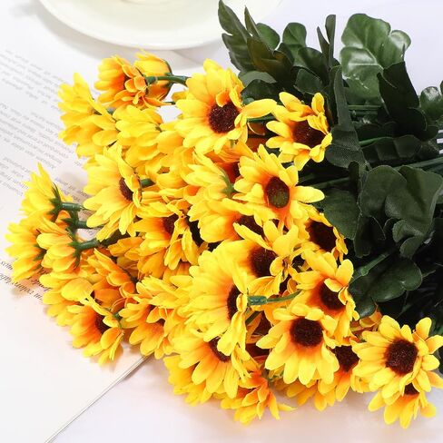 Zeyune 20 Bundles 12 Inch Sunflower Artificial Flower with Stems 300 Pcs Small Sunflowers Daisies Flowers UV Resistant Fall Flowers for Indoor Outside Home Wedding Office Table Kitchen Garden Decor in Saudi Arabia