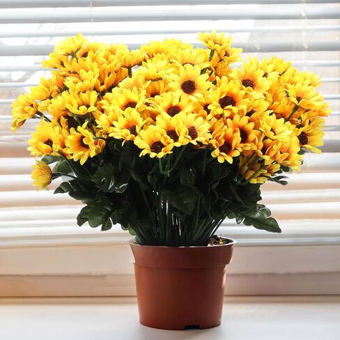 Zeyune 20 Bundles 12 Inch Sunflower Artificial Flower with Stems 300 Pcs Small Sunflowers Daisies Flowers UV Resistant Fall Flowers for Indoor Outside Home Wedding Office Table Kitchen Garden Decor in Saudi Arabia