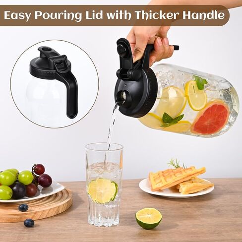 Glass Pitcher with Lid 64OZ/2 Quart Sun Tea Jar Mason Jar Pitcher with Convenient Handle, Wide Mouth and Leak-Proof Design - Ideal Glass Pitcher with Lids for Fridge, Tea, Juice, Iced Coffee(2 Pack) in Saudi Arabia