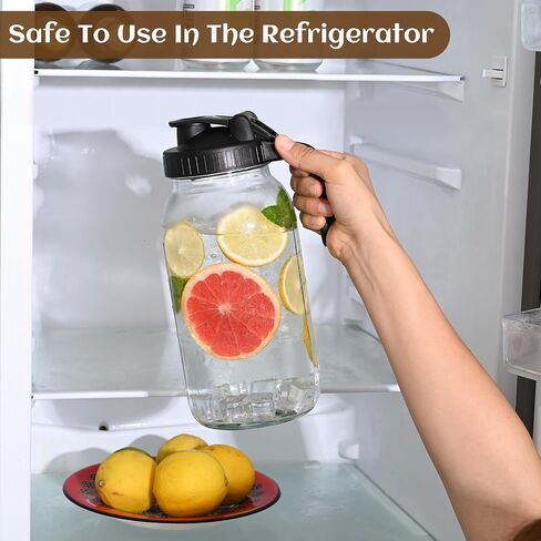 Glass Pitcher with Lid 64OZ/2 Quart Sun Tea Jar Mason Jar Pitcher with Convenient Handle, Wide Mouth and Leak-Proof Design - Ideal Glass Pitcher with Lids for Fridge, Tea, Juice, Iced Coffee(2 Pack) in Saudi Arabia