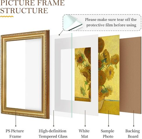 إطارات صور ذهبية عتيقة مقاس 11x14 مع زجاج مقسى، إطار صورة مقاس 8x10 مع حصيرة أو 11x14 بدون حصيرة، إطار صورة عتيق مزخرف لديكور الحائط in Saudi Arabia