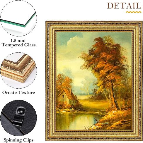 إطارات صور ذهبية عتيقة مقاس 11x14 مع زجاج مقسى، إطار صورة مقاس 8x10 مع حصيرة أو 11x14 بدون حصيرة، إطار صورة عتيق مزخرف لديكور الحائط in Saudi Arabia