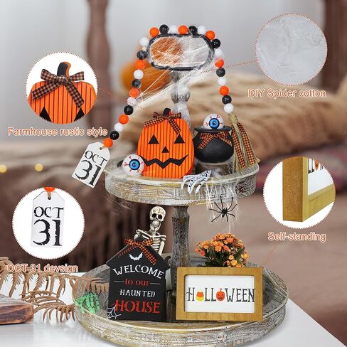 ديكورات الهالوين الداخلية - مجموعة ديكور صينية متدرجة مكونة من 11 قطعة - تتضمن علامة خشبية ريفية لبيت المزرعة، وإكليل خرز، ومقل العيون، ومرجل ساحرة صغير، وذراع هيكل عظمي لديكور طاولة المطبخ المنزلي in Kuwait