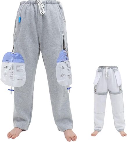 Fleece Lined Catheter Leg Bag Pants - Urine Bag Pants with Double Pockets for Men & Women - Holds (2) 2000ml Leg Bags - Compatible with Nephrostomy, Foley, Suprapubic & Biliary Catheters (Gray，XXL) in Saudi Arabia