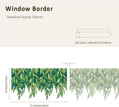 funlife Original Hand-Drawn Stained Glass Window Film, Double-Sided Static Cling Window Cling, Non-Adhesive Glass Windows Border Film Decor for Window Glass Door, 20.53" x 51.18", Spring Green Leaves in Saudi Arabia