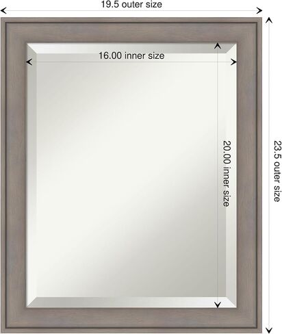 Amanti Art Wood Bathroom Mirror, Regis Barnwood Grey Wall Mirror for use as Bathroom Vanity Mirror Over Sink (24.75 x 24.75 in.) Beveled Mirror, Grey Mirror, Country Rustic Mirror from WI, USA in Kuwait