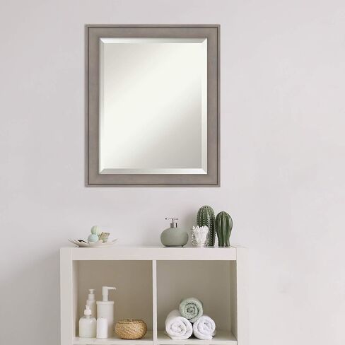 Amanti Art Wood Bathroom Mirror, Regis Barnwood Grey Wall Mirror for use as Bathroom Vanity Mirror Over Sink (24.75 x 24.75 in.) Beveled Mirror, Grey Mirror, Country Rustic Mirror from WI, USA in Kuwait