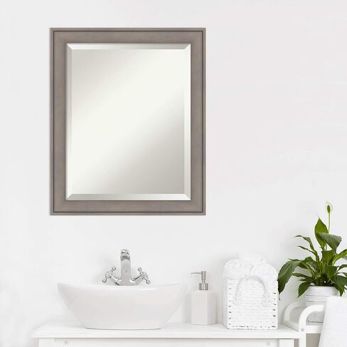 Amanti Art Wood Bathroom Mirror, Regis Barnwood Grey Wall Mirror for use as Bathroom Vanity Mirror Over Sink (24.75 x 24.75 in.) Beveled Mirror, Grey Mirror, Country Rustic Mirror from WI, USA in Kuwait