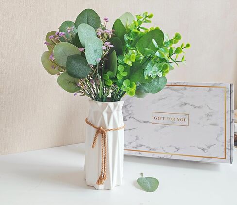 Artificial Eucalyptus Stems, 6PCS Mixed Faux Eucalyptus Greenery Stems Silver Dollar Leaves with Purple Flower Green Plants Wedding Bouquet Green Decor Flower Arrangement in Saudi Arabia