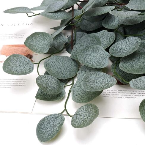 Artificial Eucalyptus Stems, 6PCS Mixed Faux Eucalyptus Greenery Stems Silver Dollar Leaves with Purple Flower Green Plants Wedding Bouquet Green Decor Flower Arrangement in Saudi Arabia