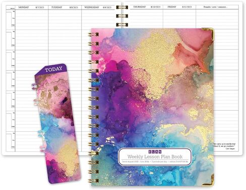 Elan Publishing Company HARDCOVER 7 Period Dated Teacher Lesson Plan; Days Horizontally Across The Top Dated for 2024-2025 Academic Year with Bonus Clip-in Bookmark (Teal Floral) in Saudi Arabia