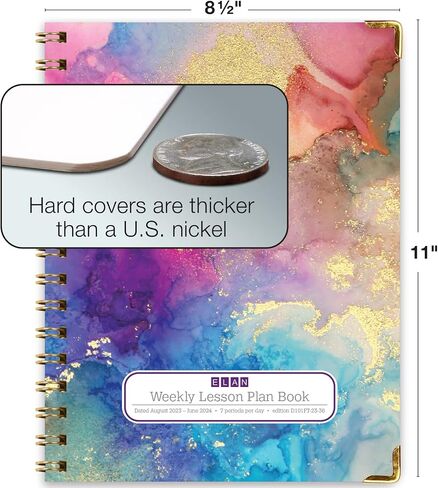 Elan Publishing Company HARDCOVER 7 Period Dated Teacher Lesson Plan; Days Horizontally Across The Top Dated for 2024-2025 Academic Year with Bonus Clip-in Bookmark (Teal Floral) in Saudi Arabia