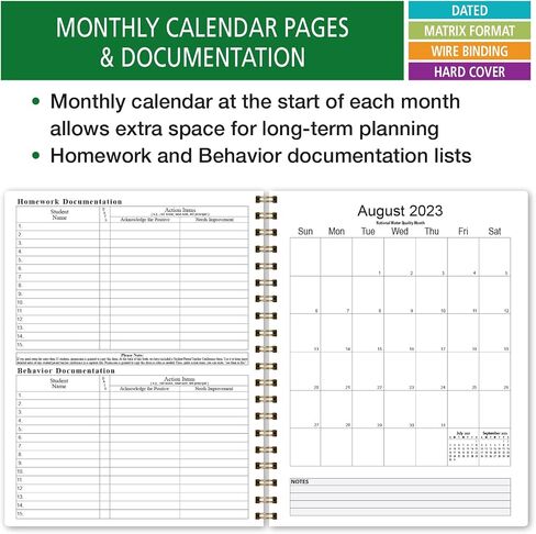 Elan Publishing Company HARDCOVER 7 Period Dated Teacher Lesson Plan; Days Horizontally Across The Top Dated for 2024-2025 Academic Year with Bonus Clip-in Bookmark (Teal Floral) in Saudi Arabia