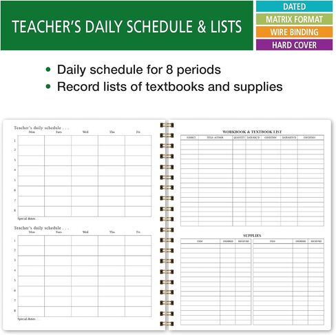 Elan Publishing Company HARDCOVER 7 Period Dated Teacher Lesson Plan; Days Horizontally Across The Top Dated for 2024-2025 Academic Year with Bonus Clip-in Bookmark (Teal Floral) in Saudi Arabia
