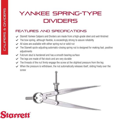 Starrett Yankee Spring-Type Divider with High-Grade Steel, Bow Spring and Quick Adjusting Spring Nut - 4" Size and Capacity, Spring Joint Type - 83B-4 in Saudi Arabia