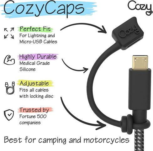Cozy USB Caps for USB-C Cables with Dust Protection, Tether, Protects During Travel, Portable, Designed by Cozy (USB-C - Black - 10 Pack) in Saudi Arabia