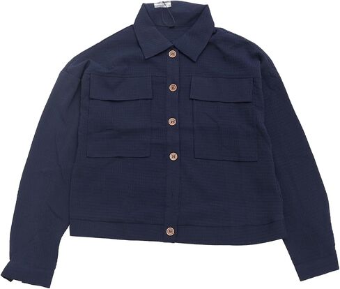 Allegra K Women's Waffle Shacket Jacket Drop Shoulder Pockets Collared Shirt Jackets in Saudi Arabia