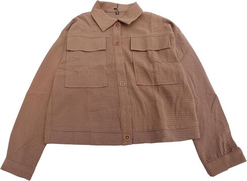 Allegra K Women's Waffle Shacket Jacket Drop Shoulder Pockets Collared Shirt Jackets in Saudi Arabia