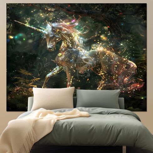 نسيج ARFBEAR يونيكورن، نسيج كرتوني، نسيج حيوانات خيالي ملون، نسيج جمالي لغرفة النوم وغرفة المعيشة والنوم 51.2 × 59.1 بوصة (130 * 150 سم) in Kuwait