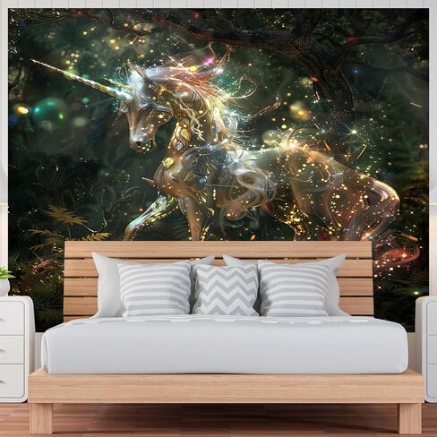 نسيج ARFBEAR يونيكورن، نسيج كرتوني، نسيج حيوانات خيالي ملون، نسيج جمالي لغرفة النوم وغرفة المعيشة والنوم 51.2 × 59.1 بوصة (130 * 150 سم) in Kuwait