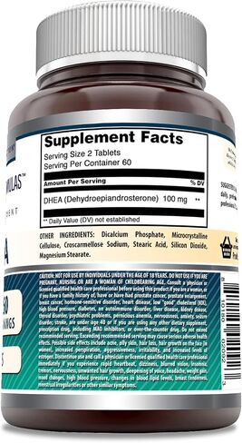 Amazing Formulas DHEA 100 mg Per Serving 120 Tablets Supplement | Non-GMO | Gluten Free | Made in USA in Saudi Arabia
