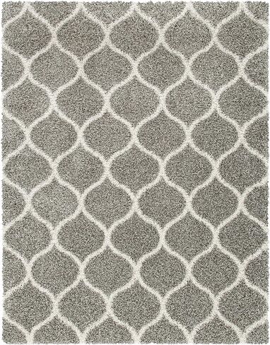 SAFAVIEH Hudson Shag Collection Area Rug - 6' x 9', Grey & Ivory, Moroccan Ogee Trellis Design, Non-Shedding & Easy Care, 2-inch Thick Ideal for High Traffic Areas in Living Room, Bedroom (SGH280B) in Saudi Arabia