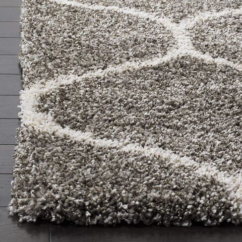 SAFAVIEH Hudson Shag Collection Area Rug - 6' x 9', Grey & Ivory, Moroccan Ogee Trellis Design, Non-Shedding & Easy Care, 2-inch Thick Ideal for High Traffic Areas in Living Room, Bedroom (SGH280B) in Saudi Arabia