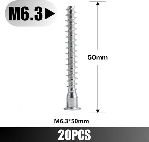 Confirmat Screws, M6.3 x 50mm 20 PCs, Hex Socket Drive Countersunk Furniture Connecting Self-Tapping Screw Set Carbon Steel Zinc Plated in Saudi Arabia