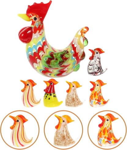 ديكور منزلي ريفي من Housoutil تمثال دجاج ديك زجاجي: 6 قطع ديكور مصغر للدجاج تمثال زجاجي فني صغير إكسسوارات المناظر الطبيعية الصغيرة ديكور وعاء النبات ديكور المنزل عيد الميلاد in Kuwait