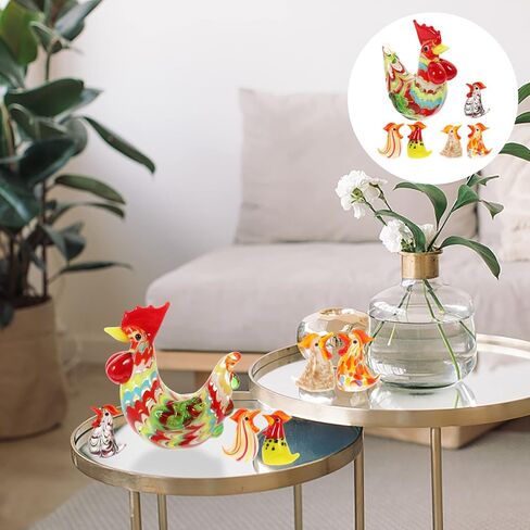 ديكور منزلي ريفي من Housoutil تمثال دجاج ديك زجاجي: 6 قطع ديكور مصغر للدجاج تمثال زجاجي فني صغير إكسسوارات المناظر الطبيعية الصغيرة ديكور وعاء النبات ديكور المنزل عيد الميلاد in Kuwait