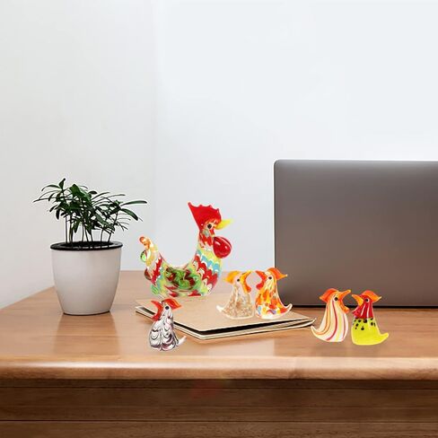 ديكور منزلي ريفي من Housoutil تمثال دجاج ديك زجاجي: 6 قطع ديكور مصغر للدجاج تمثال زجاجي فني صغير إكسسوارات المناظر الطبيعية الصغيرة ديكور وعاء النبات ديكور المنزل عيد الميلاد in Kuwait