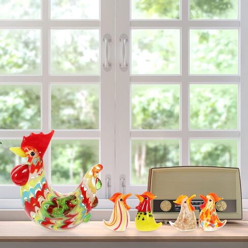 ديكور منزلي ريفي من Housoutil تمثال دجاج ديك زجاجي: 6 قطع ديكور مصغر للدجاج تمثال زجاجي فني صغير إكسسوارات المناظر الطبيعية الصغيرة ديكور وعاء النبات ديكور المنزل عيد الميلاد in Kuwait