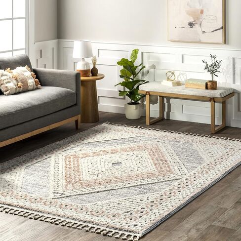 nuLOOM Acacia Geometric 8x10 Area Rug for Living Room Bedroom Dining Room Kitchen, Beige/Ivory in Saudi Arabia