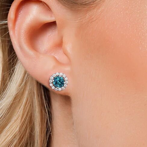 Gem Stone King 925 Sterling Silver Round Blue Sapphire and White Moissanite Removable Jacket Stud Halo Earrings For Women (2.62 Cttw, Gemstone Birthstone, Round Cut 6MM) in Saudi Arabia