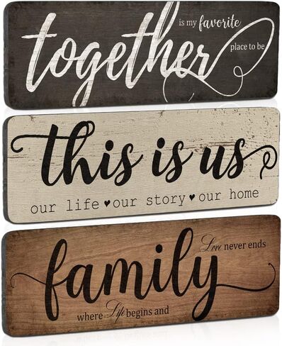 ديكور منزلي ريفي 3 قطع معًا، هذا هو ديكور جدار المنزل العائلي، علامات خشبية لغرفة النوم وغرفة المعيشة وديكور المطبخ in Kuwait