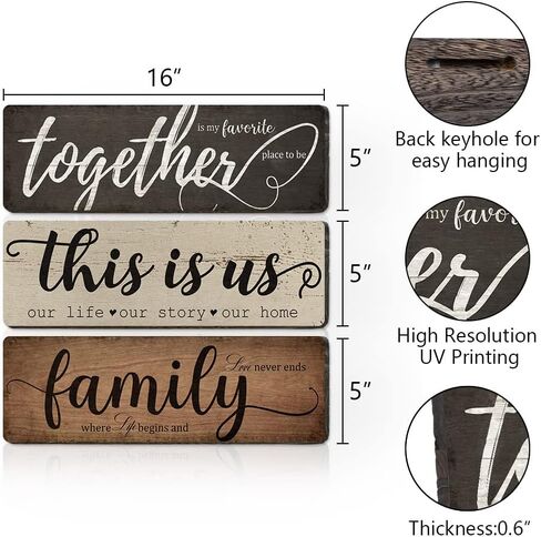 ديكور منزلي ريفي 3 قطع معًا، هذا هو ديكور جدار المنزل العائلي، علامات خشبية لغرفة النوم وغرفة المعيشة وديكور المطبخ in Kuwait