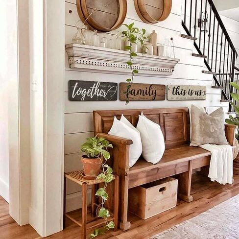 ديكور منزلي ريفي 3 قطع معًا، هذا هو ديكور جدار المنزل العائلي، علامات خشبية لغرفة النوم وغرفة المعيشة وديكور المطبخ in Kuwait