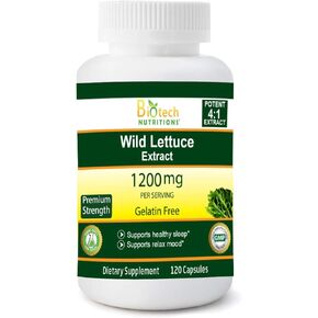 Wild Lettuce Extract 1200 mg Serving 120 Vegetable Capsule Gelatin Free Made in USA Most Potent Lactuca Virosa Vegan and Non-GMO