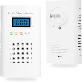 Carbon Monoxide and Gas Detector,Vzmcov Home Combination Carbon Monoxide and Gas Detector Plug in for Kitchen 2 in 1,Carbon Monoxide & Gas Detector for Room,Hotels co and Gas(1 Packs)