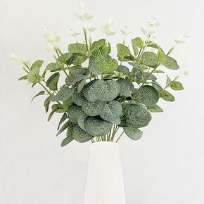 Artificial Eucalyptus Stems 20PCS Silver Dollar Eucalyptus Branches Artificial Plant, Eucalyptus Leaves Sprays Faux Greenery Stems for Vase, Artificial Flowers for Wedding Centerpiece Decor