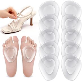 Shynek 10 Pack Metatarsal Pads for Foot Ball of Foot Cushions for Heel, Soft Gel Self Adhesive Foot Pad Insoles Forefoot and Sole Support, Pain Lessen Metatarsalgia Morton's Neuroma for Women and Men