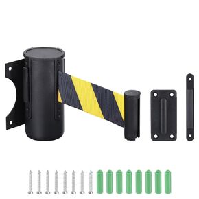 PATIKIL Fixed Wall Mount Retractable Belt Barrier, 10 Feet Yellow Black Color Belt with Steel Case for Crowd Control Grocery Retail Store Stadium