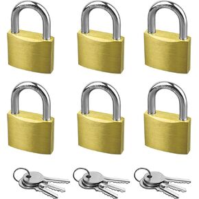 Solid Brass Keyed Padlock with Key 6 Pack - Wide Lock Body 1-9/16 in. (40 mm), for Sheds, Storage Unit School Gym Locker, Fence, Toolbox, Hasp Storage