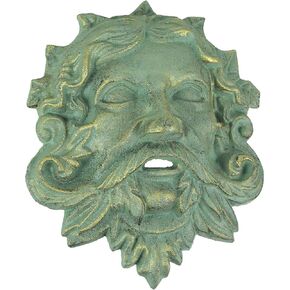 Cast Iron Celtic Green Man Wall Décor Art Hanging | Antiqued Verdigris Green Finish | Symbol of Rebirth and Growth | Indoor/Outdoor | 9.75" Tall