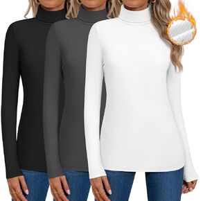 Ficerd 3 Pack Women's Ribbed Thermal Turtleneck Tops Long Sleeve Stretch Fall Shirts Fitted Winter Base Layer