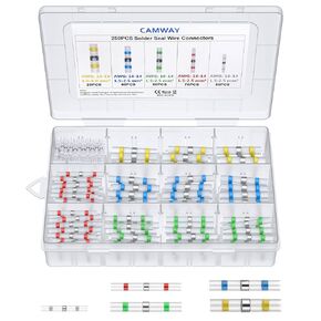 CAMWAY Solder Seal Wire Connectors,250PCS Heat Shrink Butt Connectors AWG10-26,Waterproof Butt Splice Wire Connectors, Insulated Butt Terminals Splice for Electrical Wire Connections