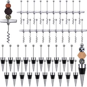 Hushee 40 Pcs Beadable Wine Stoppers with Travel Corkscrew Set Decorative Beaded Wine Bottle Stopper Alloy Wine Saver Beadable Bottle Opener Wine Cork Remover for Kitchen Bar Restaurant Beverage Gifts