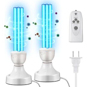 Qualirey 2 Pack 25 Watt UV Light, UVC Lamp with E27 Base and Remote Control, UV Light Bulb for Basement/Bedroom/Kitchen, with Ozone