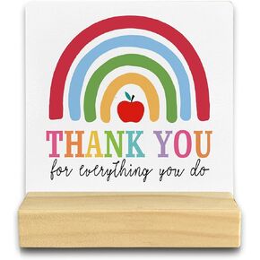 QASHWEY to Teach is to Touch a Life Forever Boho Rainbow Wood Plaque Sign Desk Decor,Thank You Gifts for Teacher,Teacher Appreciation Wood Plaque Sign Desk Decor with Wooden Stand for Home Office